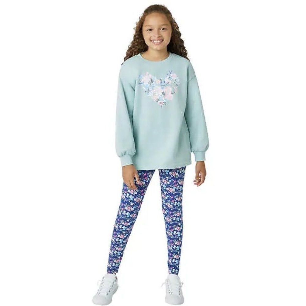 BCBG Girls Youth 2-piece Set Size Medium (10/12) Floral Pale Aloe New!
